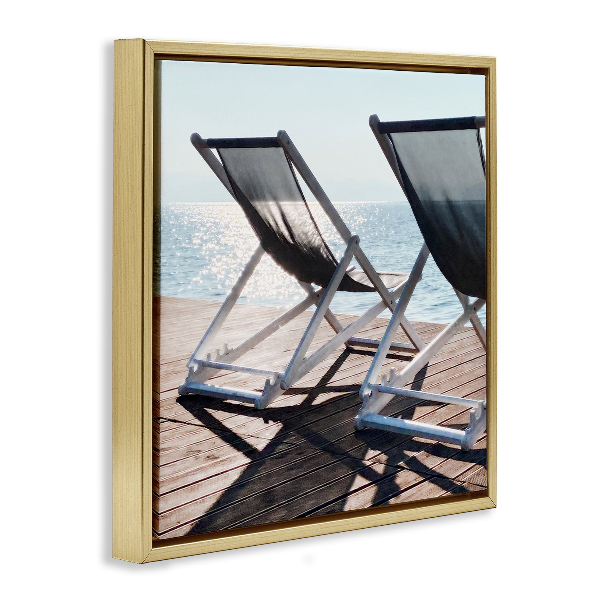 Stupell Industries Beach Shadow Reach Landscape Painting Gold Floater Framed Canvas Art Print Wall Art, 18 x 18