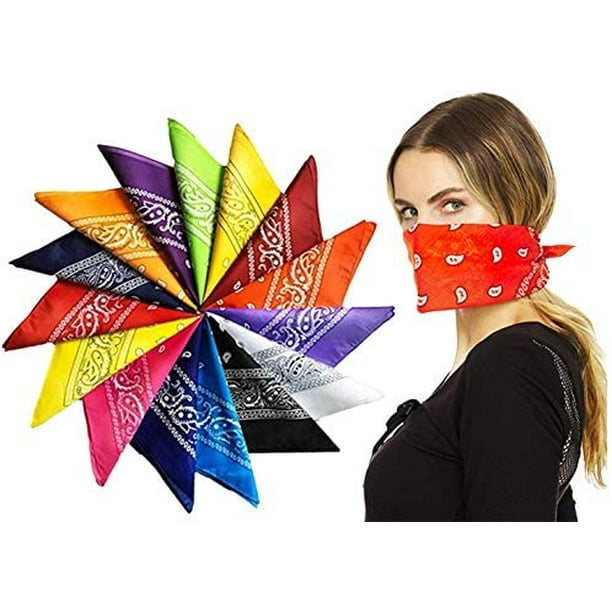 60 Pack Wholesale Pocket Face Mask Assorted Colors And Prints Cotton Bandana, Bulk Scarf