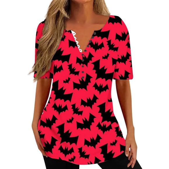 Sexy Halloween Costumes for Women Fashion V-neck Halloween Print Casual Loose Short Sleeve Short Sleeve V-neck Top/Shirt Tank Tops for Women 2023 on Clearance