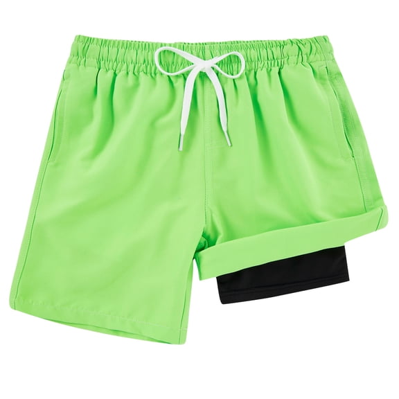 Aideaone Boys Swim Trunks with Compression Liner Solid Color Bathing Suits Summer Quick Dry Swimwear Swim Shorts 6-14T