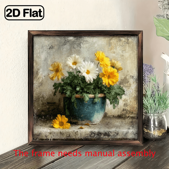 2D Flat Wooden Framed 20x20 cm Pictures for Bedroom, Canvas Wall Art, Farmhouse Wall Decor, Floral Pictures, Wall Decor, Farmhouse Wall Art, Wall Art, Farmhouse Decor, Wall Art