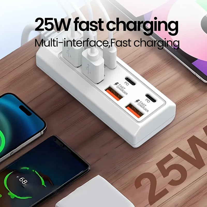 8-Port 60W Quick Charge Hub | PD 3.0 + QC3.0 USB Charging Station for Outdoor Use | Compatible with Iphone/Android/Ipad/Laptop/Portable Power Supply (ABS, No Battery Included)
