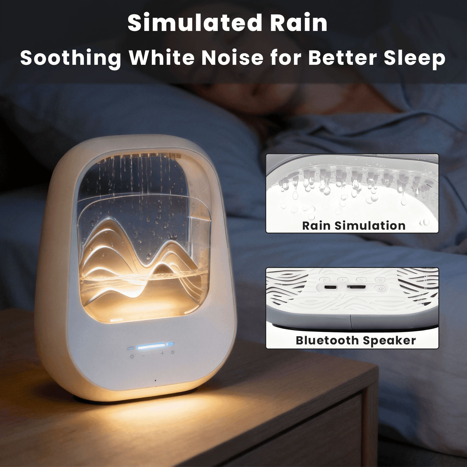 Rain Drop White Noise Machine with Humidifier, Bluetooth Speaker & Aroma Diffuser, 7-Color Mood Light and Nature Sounds for Bedroom, Office & Meditation, Beige