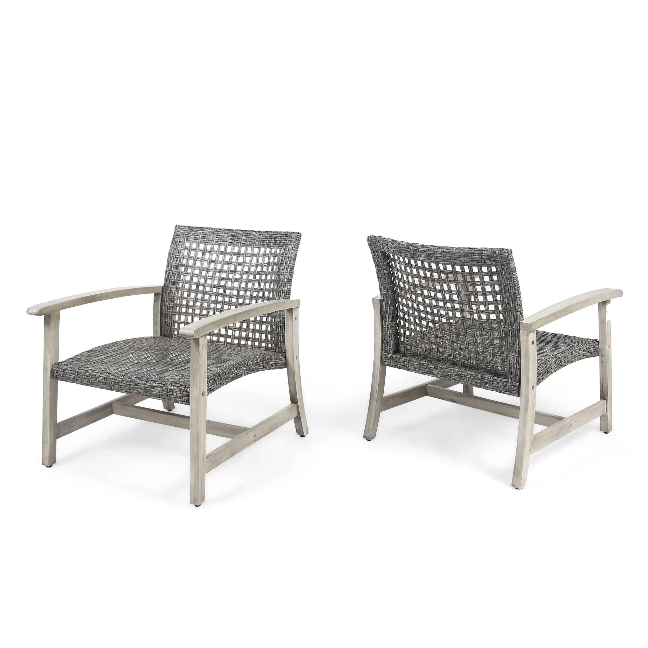 Viola Outdoor Wood And Wicker Club Chairs Set Of 2 Grey Finish And Mixed Black Walmart Com Walmart Com