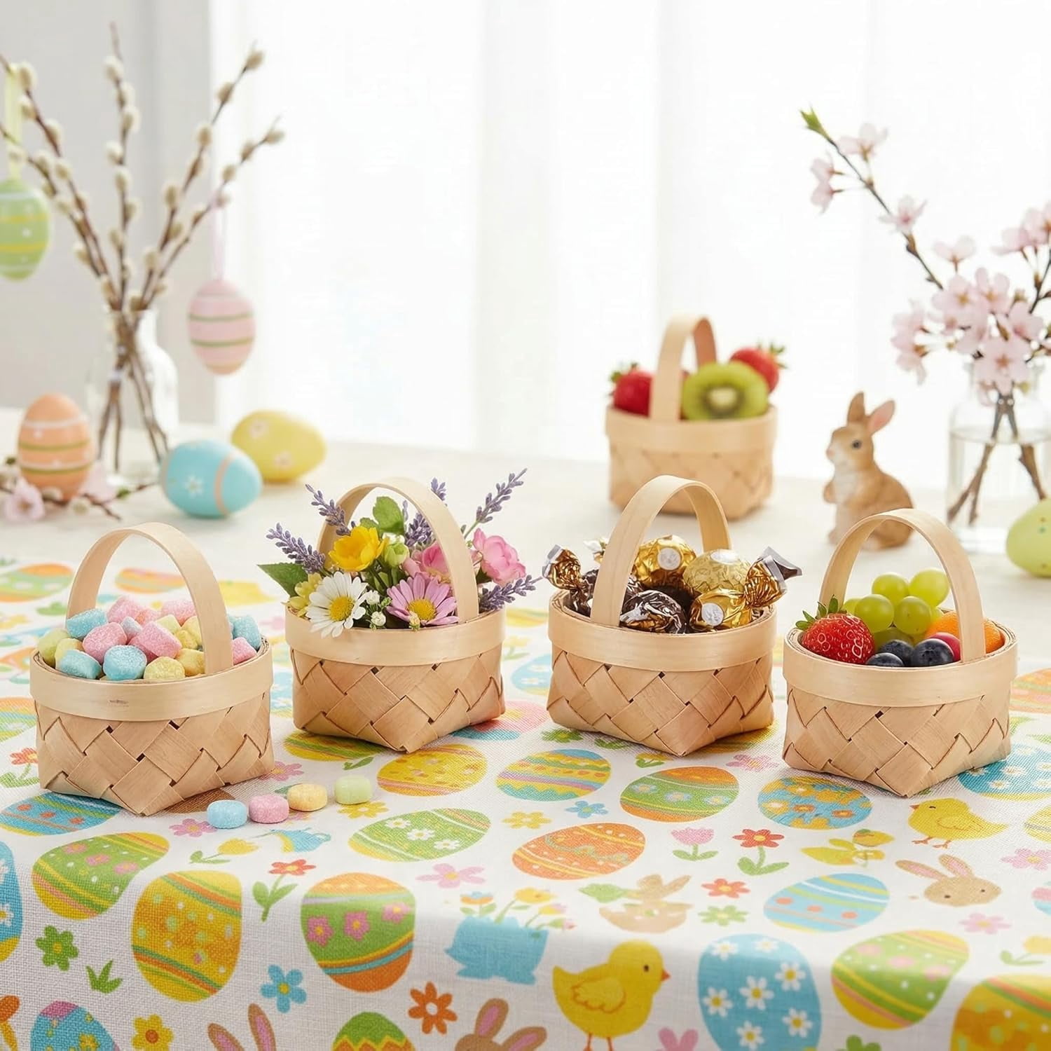 24 Pack Mini Woven Baskets with Handles, Farmhouse Miniature Flower Basket for Easter Wedding Party Favors, Arts and Crafts, School Projects and Photography Props