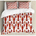 thumbnail image 1 of Lobster Duvet Cover Set King Size, Abstract Geometric Lobsters Artwork Vertically Aligned Graphic Figures, Decorative 3 Piece Bedding Set with 2 Pillow Shams, White and Vermilion, by Ambesonne, 1 of 3