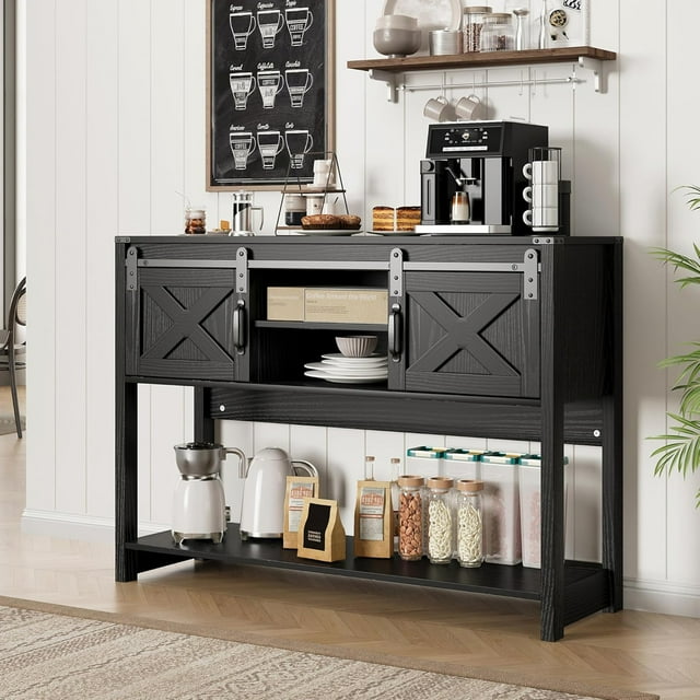 RoyalCraft Console d'Entrée de Ferme en Bois avec Étagères de Rangement, Noir