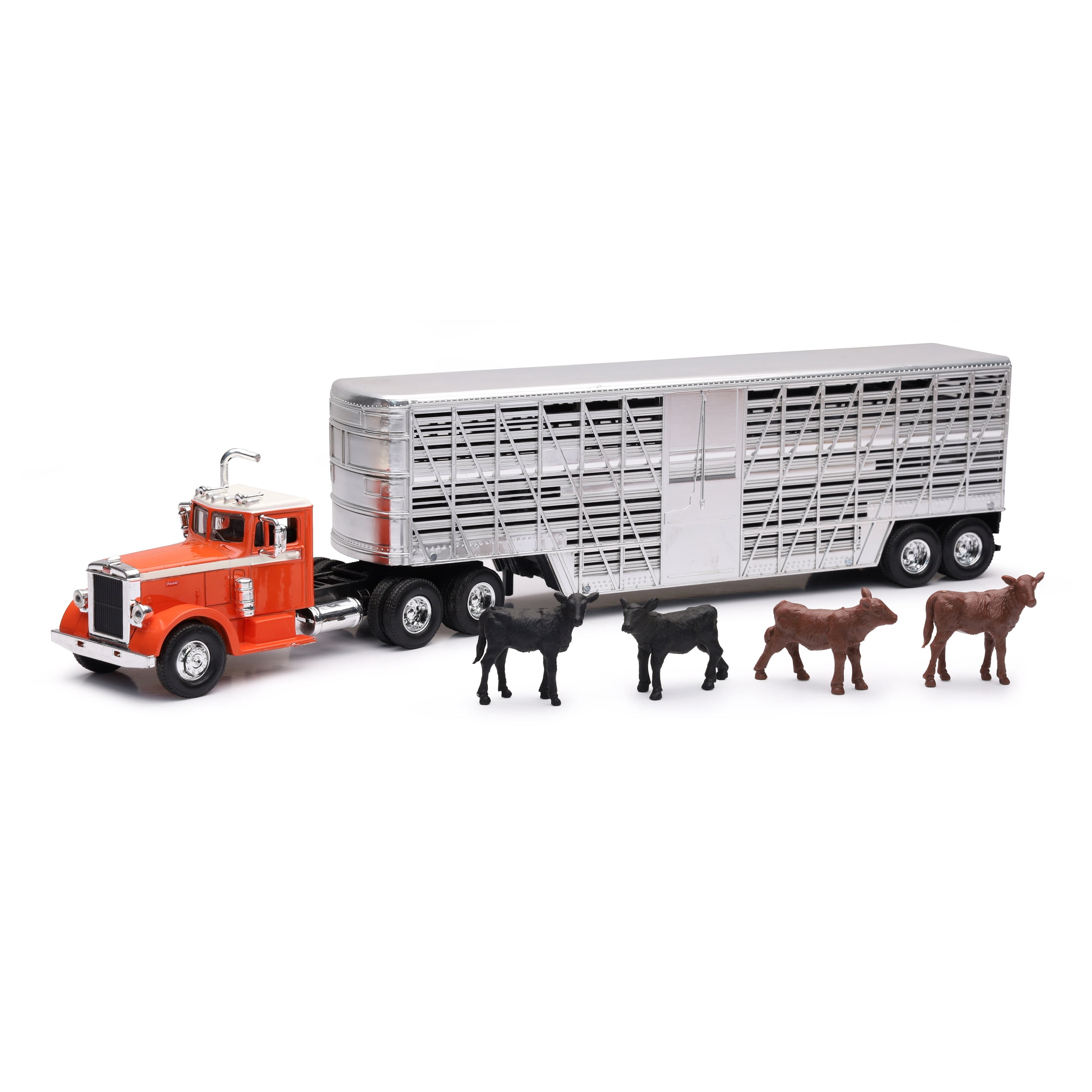 New Ray Semi Truck & Trailer Playset, 1:43 Livestock with 10 Cows