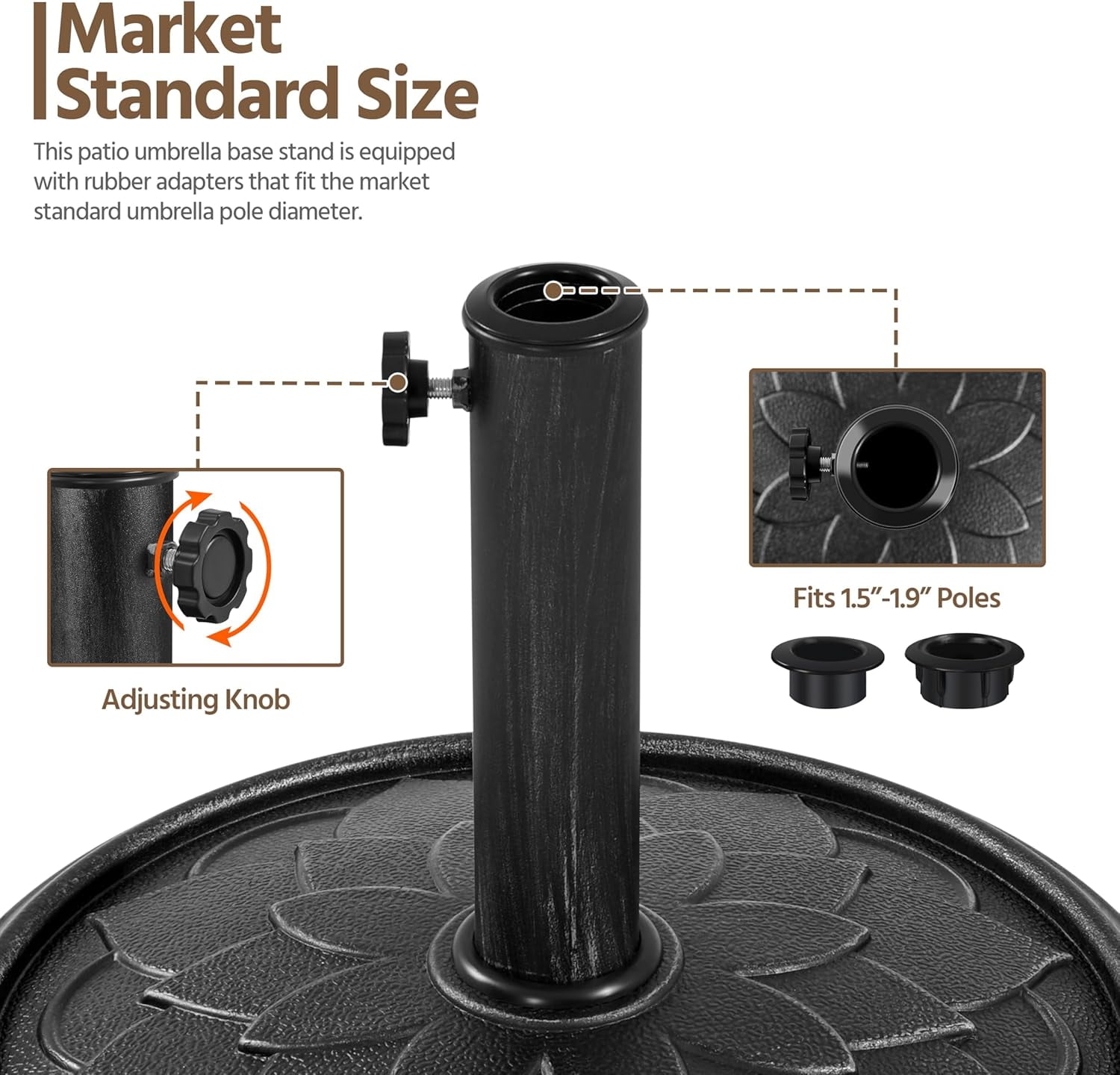 QHTER 18'' Umbrella Base 26.5lbs Heavy Duty Patio Umbrella Stand, Round Umbrella Base Stand, Resin Umbrella Holder for Outdoor, Garden, Yard, Black