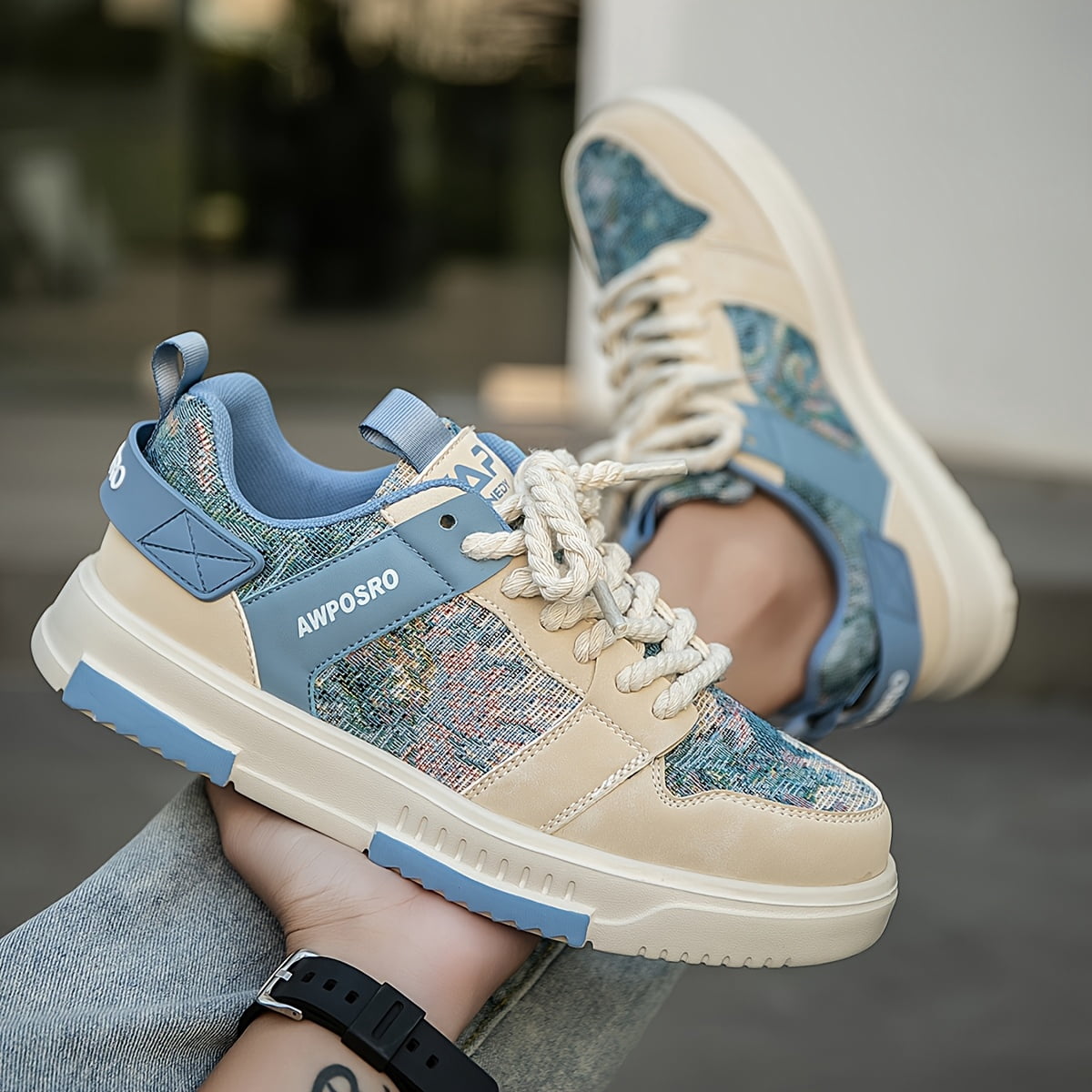 Men's Retro Forest Oil Painting Flat-soled Skate Shoes, Trendy Street-style Versatile Daily Wear Hiking Casual Sports Shoes.