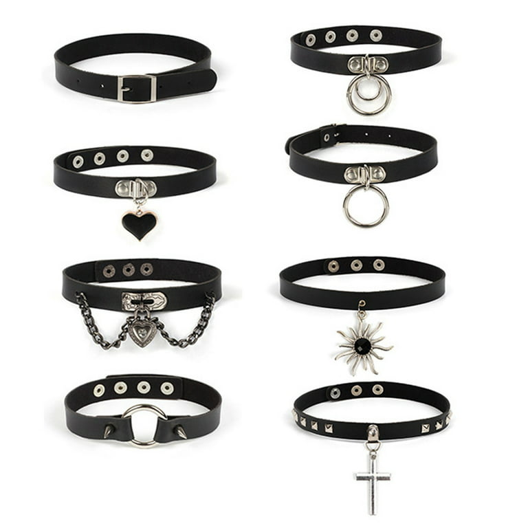 Dropship 6 Pcs Gothic Jewelry-PU Leather Choker Necklace For Women O-Ring  Charm Heart Punk Rock Adjustable Choker Collar Bat Chain Necklace Black  Collar Choker Halloween Costume Accessory to Sell Online at a