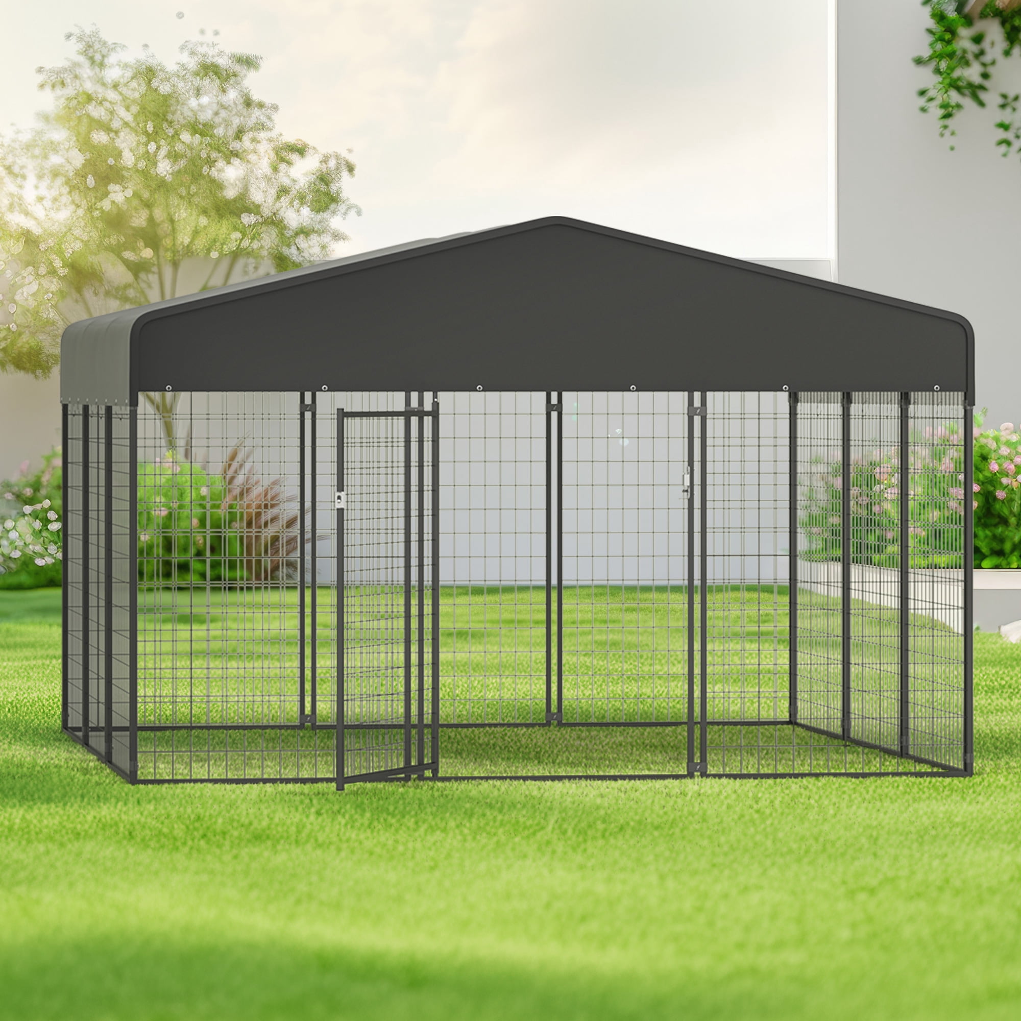 10×10×6.5 ft Large Dog Crate Heavy Duty Dog Kennel Outdoor Dog Playpen w/ Waterproof Cover Dog Crates For Large Dogs Dog House Outdoor Dog Enclosure