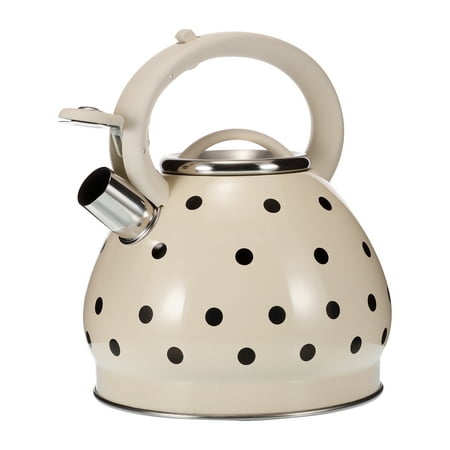 

3.5L Whistling Teakettle White Black Polka Dots Stainless Steel with Automatic Beep Ergonomic Handle Stove-top Water Boiler Teapot for Gas Electric Stove Induction Cooker