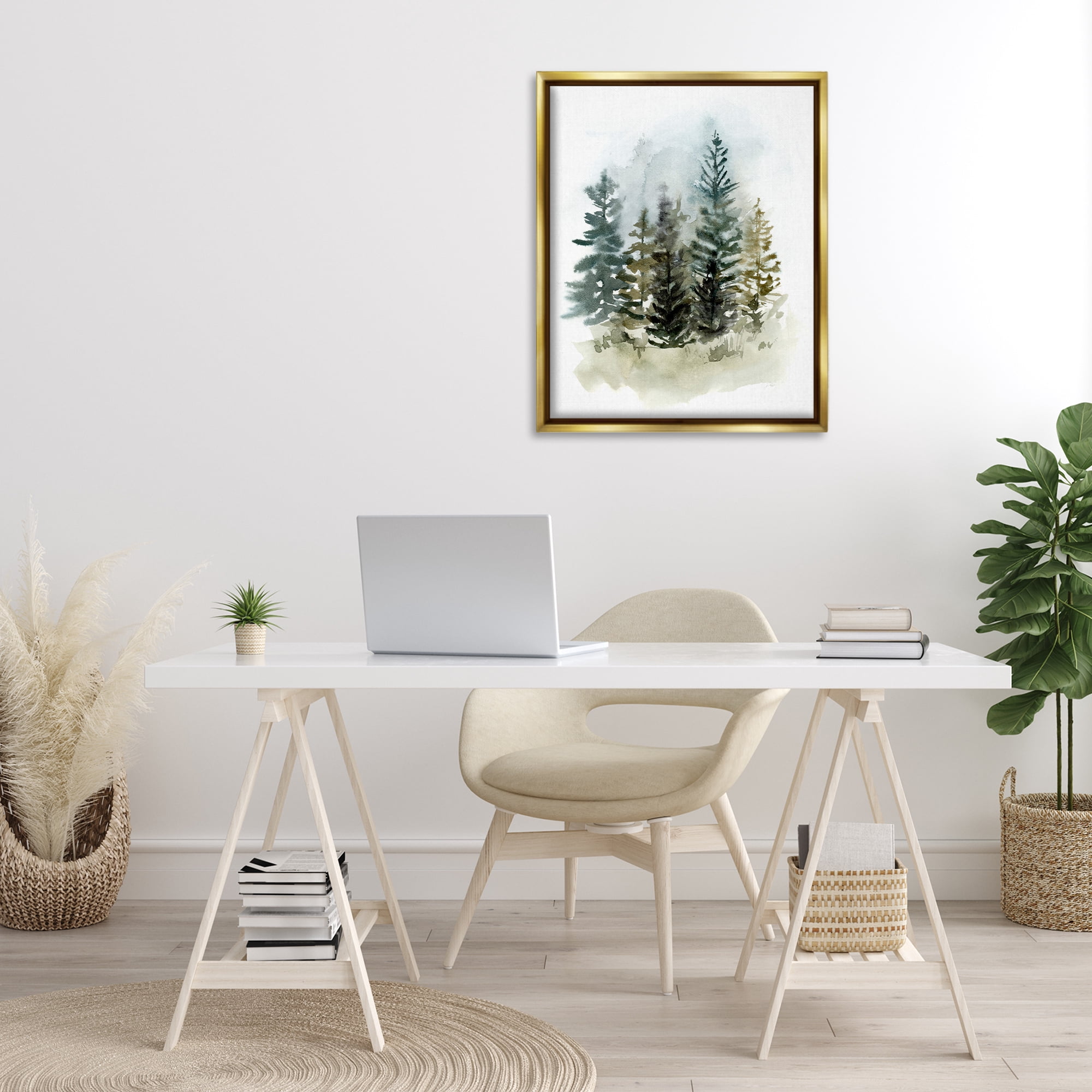 Stupell Industries Layered Woodland Trees Botanical & Floral Painting Gold Floater Framed Art Print Wall Art, 25 x 31