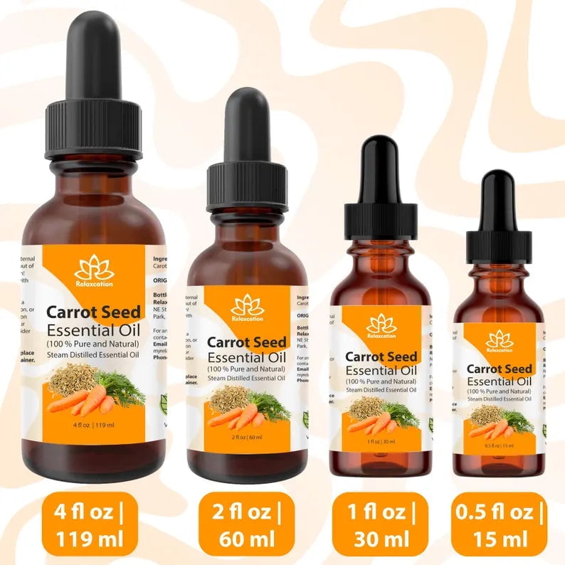 Carrot Seed Essential Oil (Daucus Carota) – 100% Pure Steam Distilled Aromatherapy Oil by Relaxcation | 0.5–4 fl oz