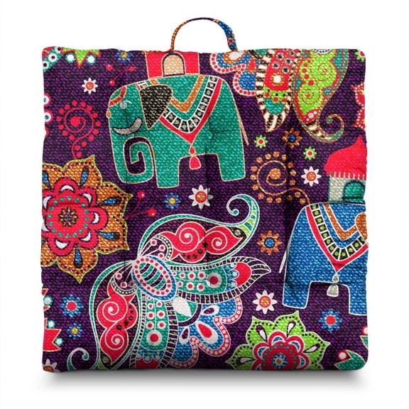 Boho Ethnic Floor Cushion - Extra-Thick 4.7" Yoga Pillow with Abstract Art Print, Perfect for Minimalist Spaces & Small Apartments
