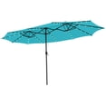 thumbnail image 1 of Gymax 15FT Twin Patio Double-Sided Umbrella 48 Solar LED Lights Crank Outdoor, 1 of 4