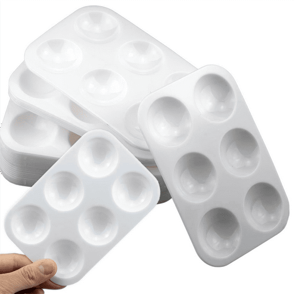 White Plastic Watercolor Palette, 6 Well Rectangular Paint Palettes, Paint Tray Palettes, Paint Trays 30PCS