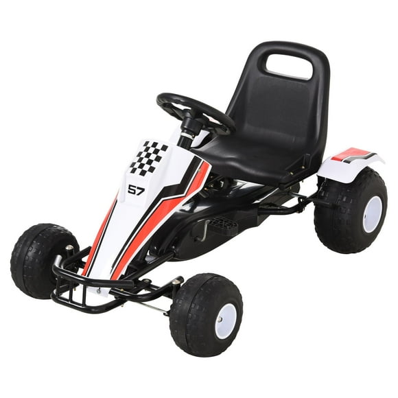 Aosom Pédale Go Kart Enfants Monter sur le Style de Course de Voiture avec Siège Réglable, Roues en Plastique, Frein à Main et Levier de Vitesses, Noir