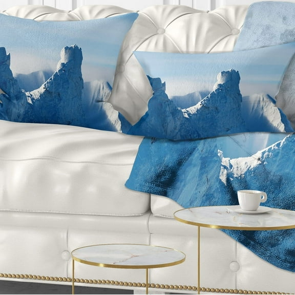 Designart Blue Winter Hills Panorama - Landscape Printed Throw Pillow - 12x20