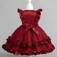thumbnail image 4 of ZACPNCV Girls Tutu Dress Irregular Tulle Flutter Sleeve A-Line Princess Gown Flower Girl Birthday Party Ball Gown Red 4-5 Years, 4 of 5