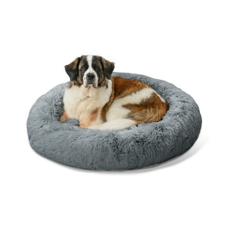 Best Friends by Sheri The Original Calming Donut Dog and Cat Bed in Shag Fur Gray, Extra Large 45x45"