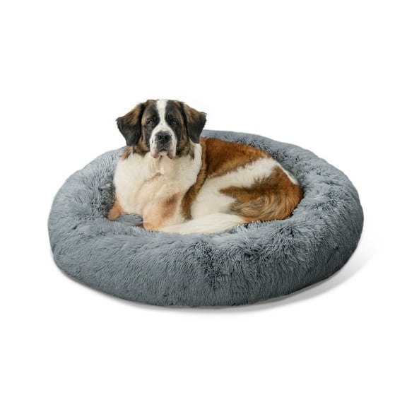 Best Friends by Sheri The Original Calming Donut Dog and Cat Bed in Shag Fur Gray, Extra Large 45x45"