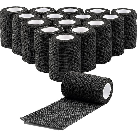 16 Pack Self Adhesive Bandage Wrap 3 inch, Self Sticking Bandage Wrap, Wound Wrap Self Adherent for Wrist Ankle Sprains, Vet Wrap for Animals Pet(Black)