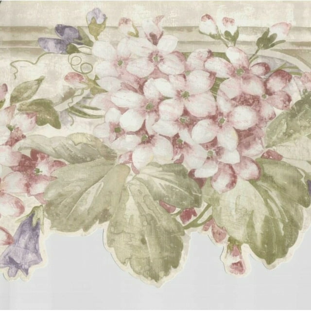Papier Peint Préencollé Bord - Fleurs Vertes, Rouges, Grises sur la Vigne Festonné Mur Bord Rétro Design, 15 Pi x 6,89 Po (4,57 M x 17,5 Cm)