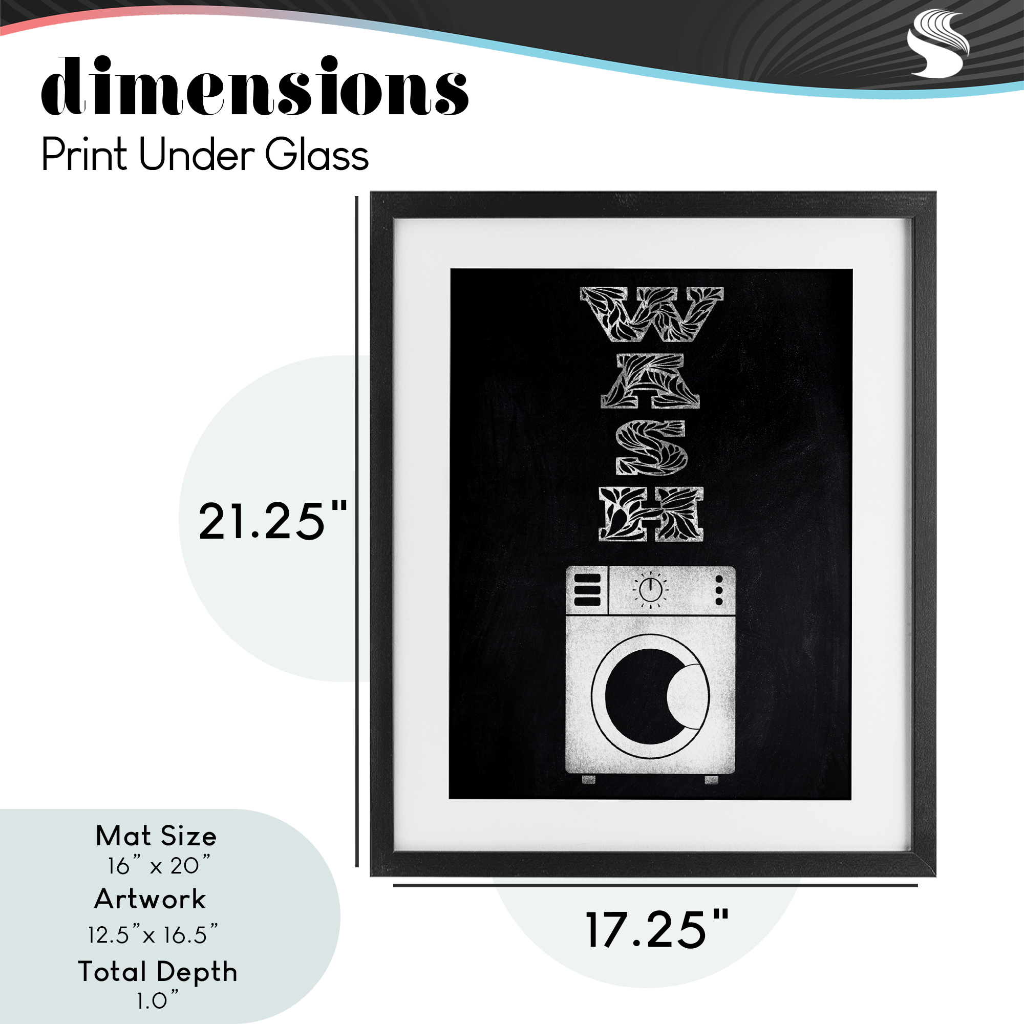Laundry Wash Ornate Letters Black Framed Print Under Glass, design by Marcus Prime