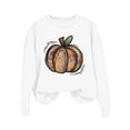 thumbnail image 3 of Ounisa Halloween Women's Pullover Thanksgiving Sweatshirt Pumpkin Printed Crew Neck Blouse Long Sleeve Tops with Pocket, 3 of 5