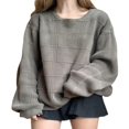 thumbnail image 2 of Femmes Printemps Automne Casual Pull Gris Manches Longues O Cou Encolure Dégagée, 2 of 6