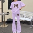 thumbnail image 6 of UACY Girls 2 Piece Outfits Long Sleeve Crew Neck Bow Sweatshirt Top and Flare Pants Set (Purple, 10-11 Years), 6 of 6