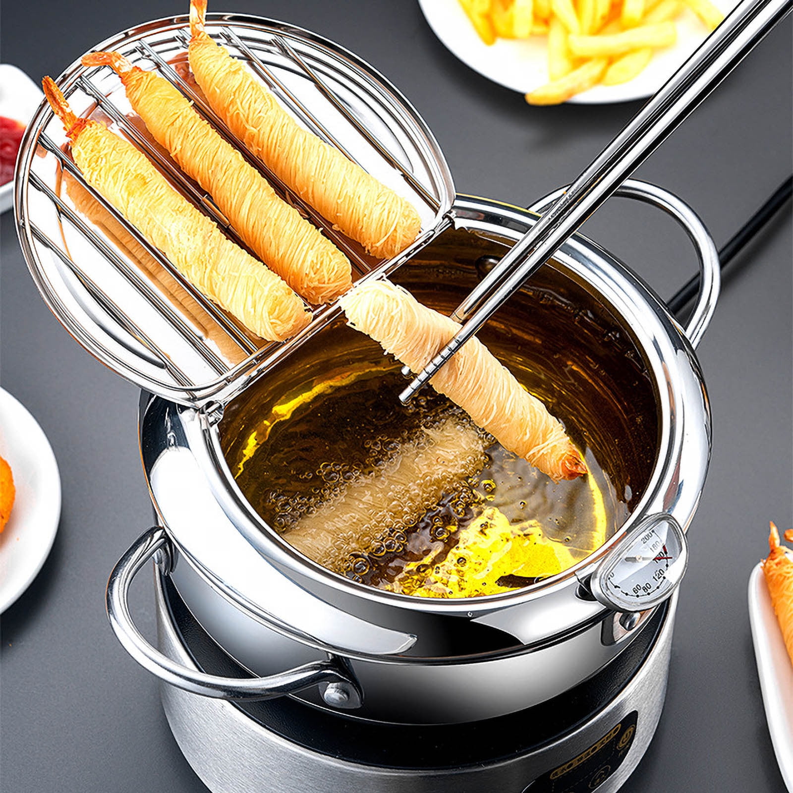 Clearance! Miyuadkai Air Fryers Clearance With Strainer Mini Stainless Control Household and Fryer Steel Temperature Fryer Kitchen，Dining Bar Kitchen Silver