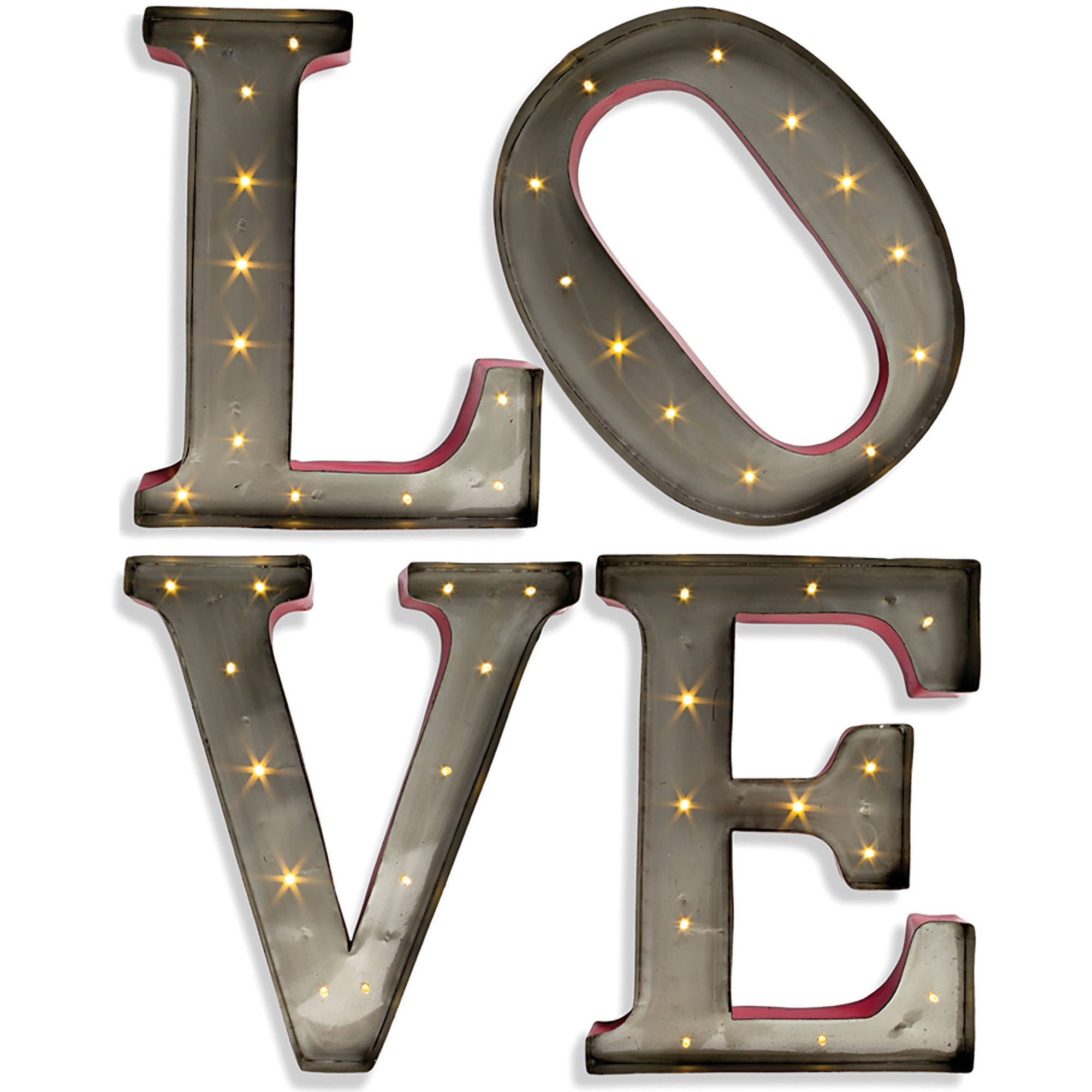 The Gerson Company Lighted Love Letters Led Lighted Red And Silver Metal Letters Walmart Com Walmart Com