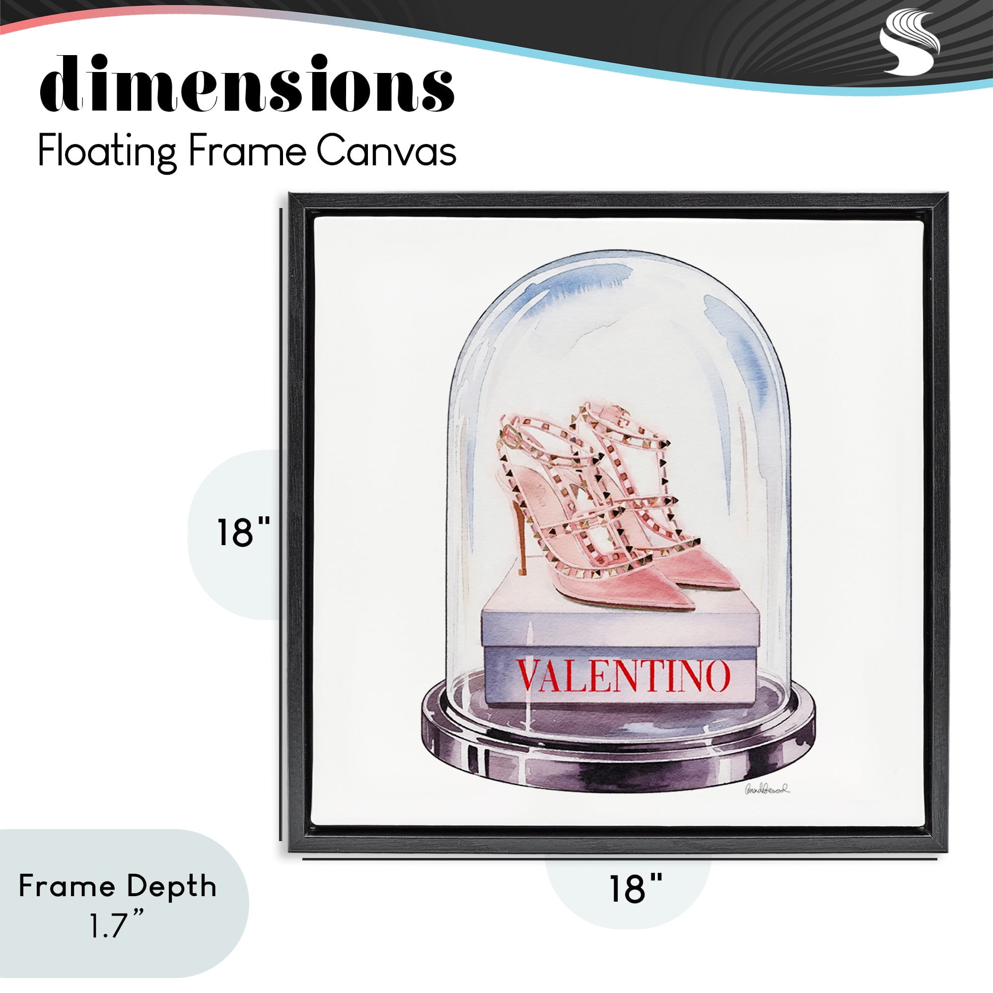 Stupell Industries Pink Heels in Bell Jar Black Framed Floater Canvas Wall Art, design by Amanda Greenwood