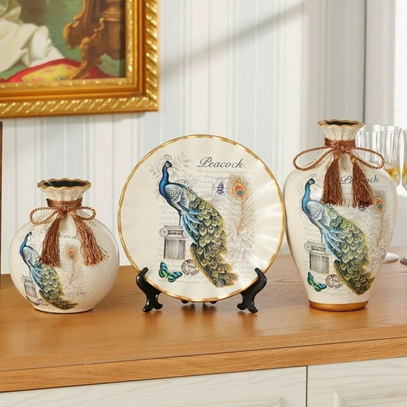 Peacock Ceramic Vase Set of 3 for Home Decor,Flower Arrangement Ornament,Living Room Decoration