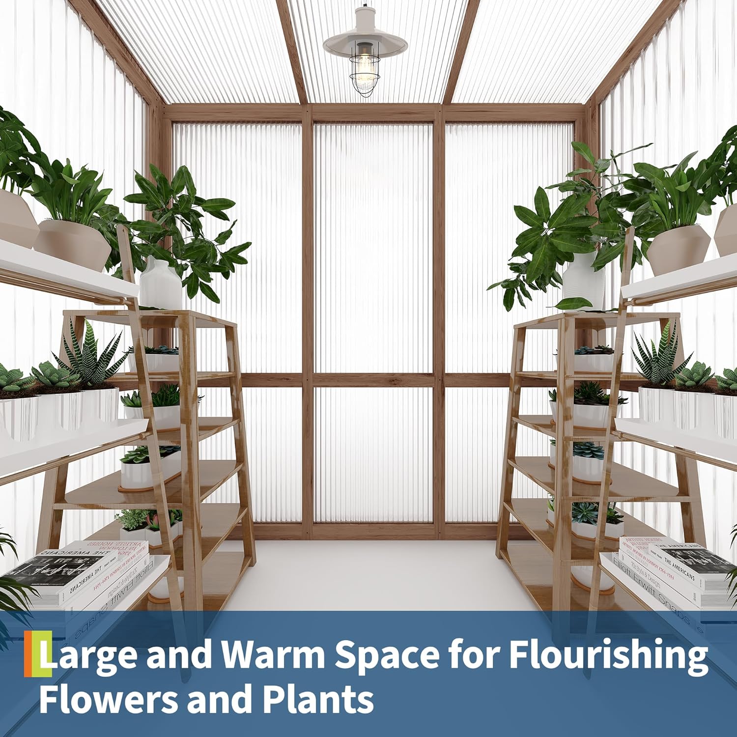 Gaderth 4x6FT Wooden Greenhouses with Roof Vent, Wooden Walk-in Green House with Cedar Frame, Greenhouse Kit with 6MM Thick Polycarbonate Panel