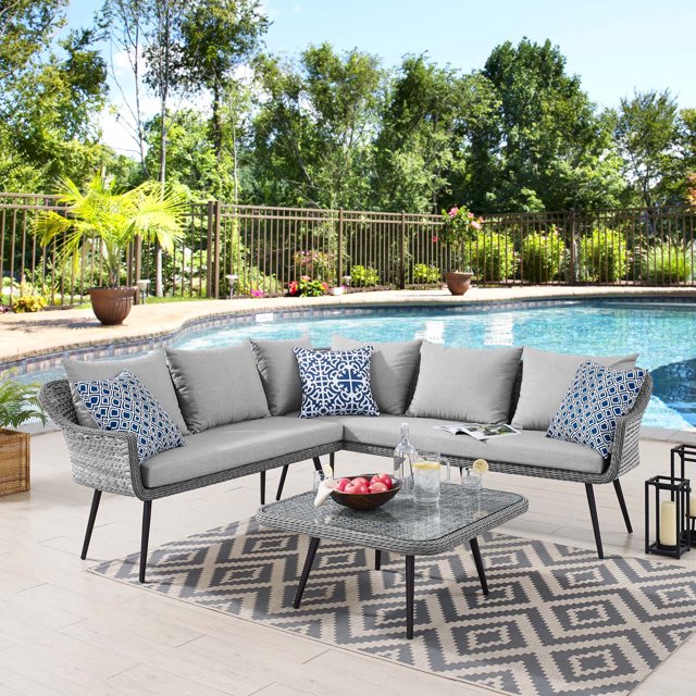Modway Endeavor Wicker Rattan Outdoor Patio Wicker Rattan Seating Set in Gray Gray