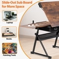 thumbnail image 5 of HomGarden Wood Adjustable Drafting Table W/Power Outlet & Stool, Tiltable Slide-Out Tabletop Drawing Desk for Indoor, Rustic Brown, 5 of 12