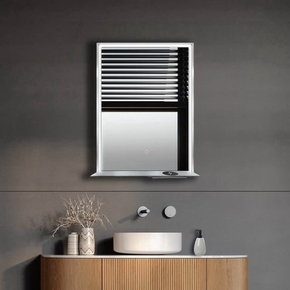 Dreamwerks 24"W x 32"H Rectangular Metal-Framed LED Mirror in Brushed Nickel with Cell Phone Charger