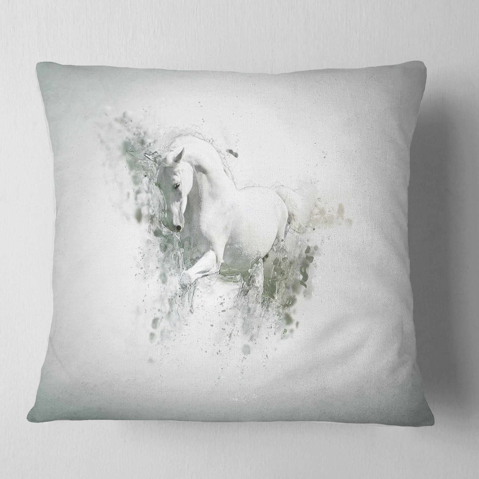 Designart Graceful White Horse - Animal Throw Pillow - 16x16