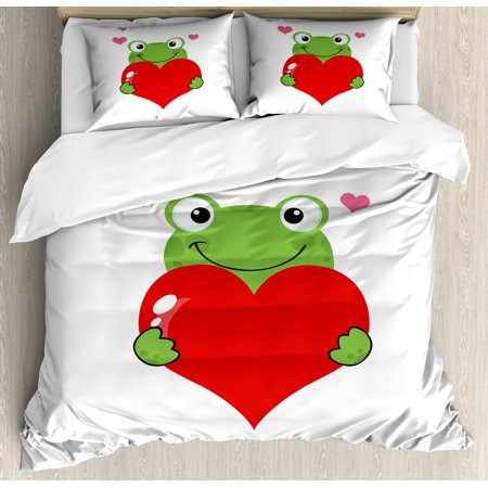 Love Duvet Cover Set Cute Cartoon Frog Holding Giant Heart