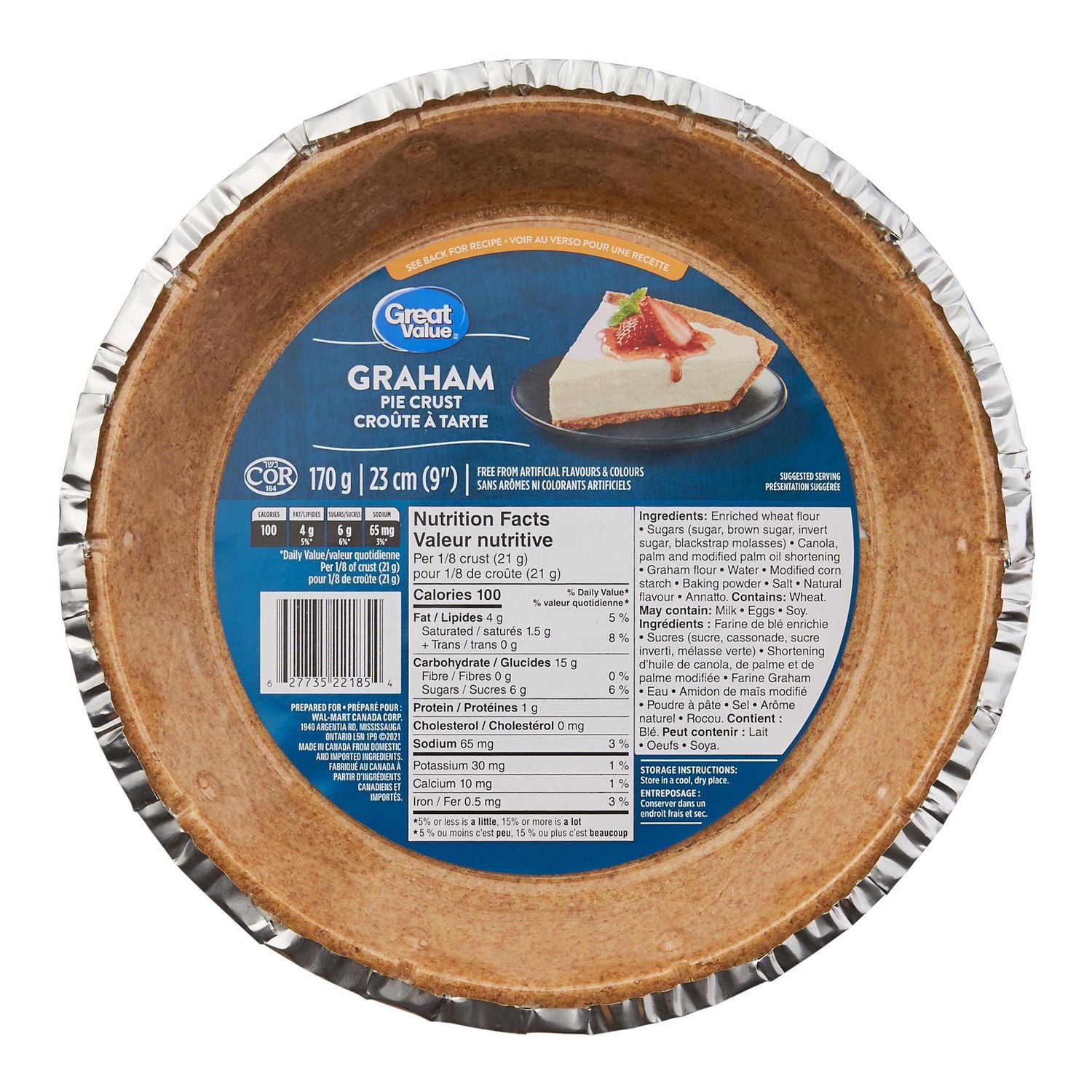 Croûte à tarte Graham Great Value 170g