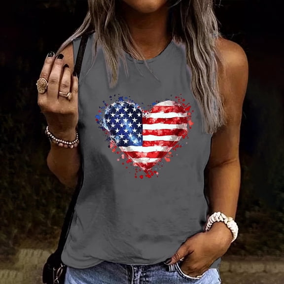 Women's Red White and Blue Shirts Patriotic Tops American Flag Graphic Tank Tops for Teen