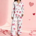 thumbnail image 5 of Valentines Pajamas Cute Heart Print Long Sleeve Womens Cotton Button Down Sleepwear Set Long Pants, 5 of 6