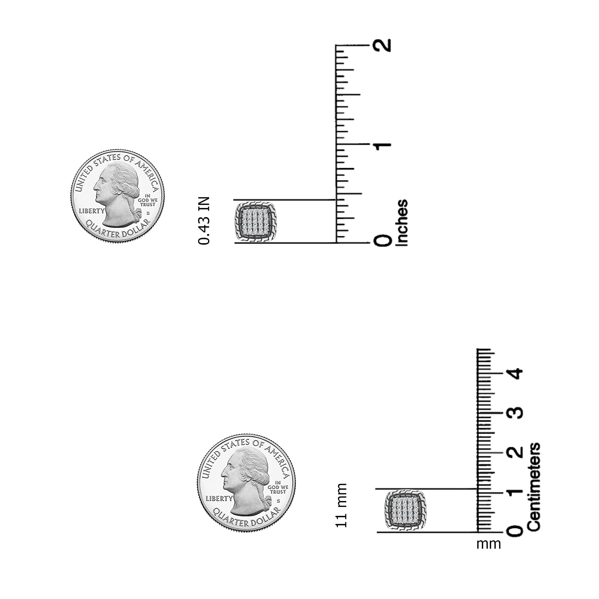LeCalla 925 Sterling Silver CZ Classic Square Antique SMALL Stud Earrings Jewelry Gifts for Women and Teen 11MM