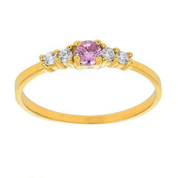 JewelStop 14k Solid Yellow Gold Pink CZ Ring, Sz 3.5