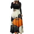thumbnail image 2 of Nmnitkp Maxi Dress Halloween Print Casual Dresses for Women with Sleeves Colorful Skirt Pleat Pullover Patchwork Dress Orange,S, 2 of 4