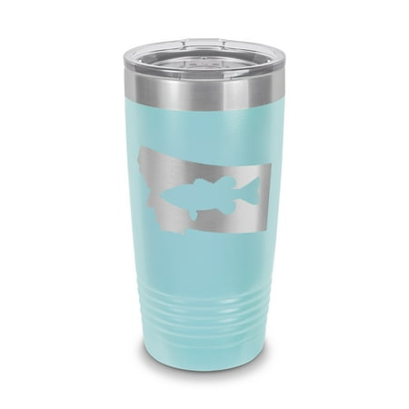 

Montana Bass Tumbler 20 oz - Laser Engraved w/ Clear Lid - Stainless Steel - Vacuum Insulated - Double Walled - Travel Mug - state shaped largemouth sport fishing fish mt - Light Blue